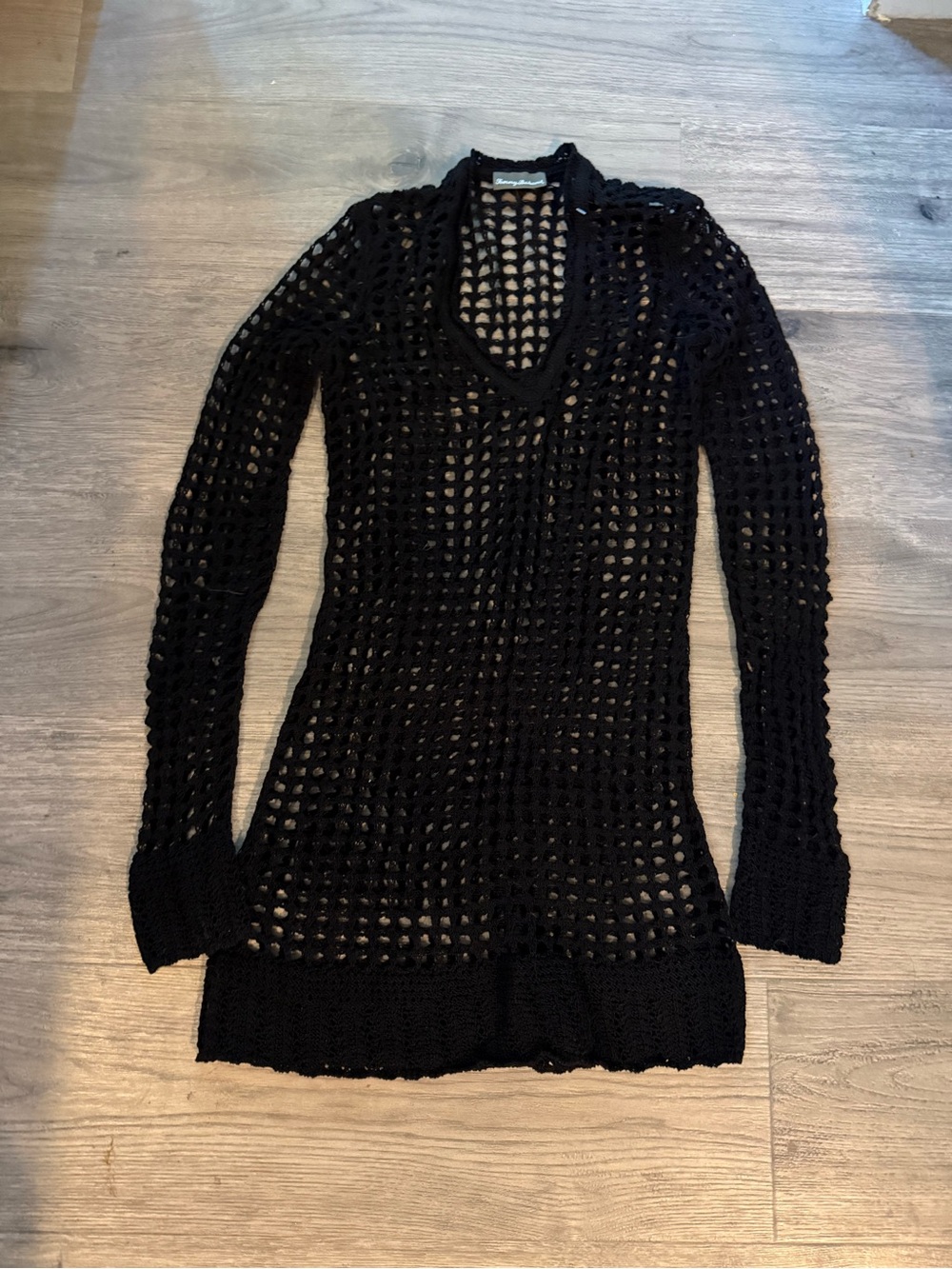 Tommy Bahama Black Open Crochet Overlay Top